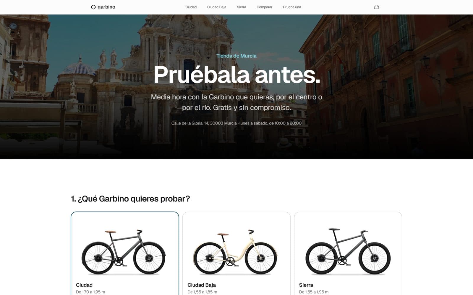 Reserva de pruebas en la tienda de Murcia: modelo, día y hora.